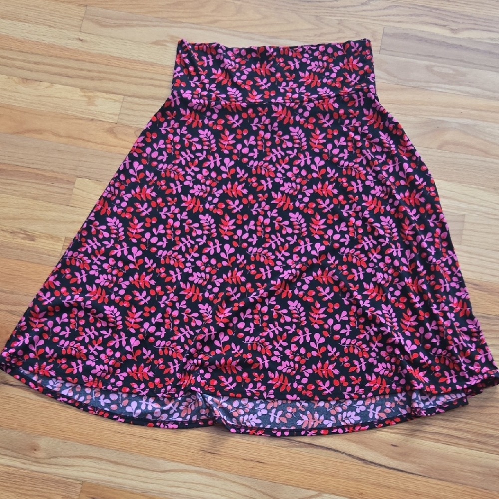 Floral Black, Red and Pink Women's Pull On Skirt
